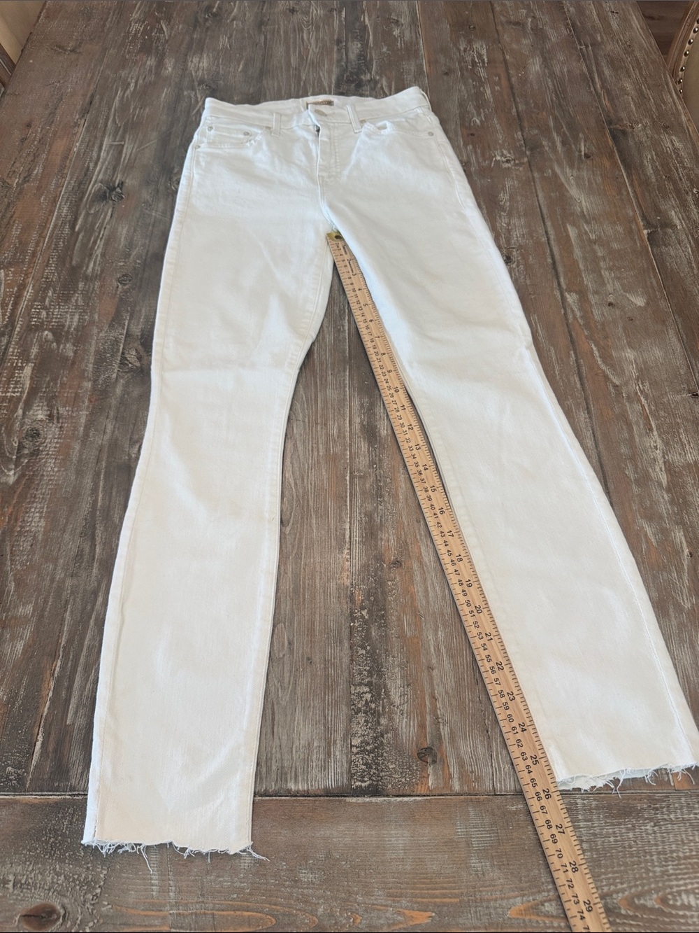 MOTHER Cream Straight-Leg Jeans with Raw Hem High Waisted Looker